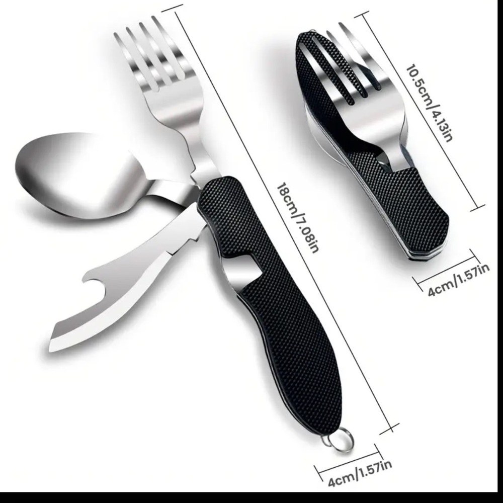 New camping multi tool fork spoon knife can opener detachable folding hiking bro